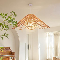 Dastkar Crafts Flower Shaped Rattan Pendant Light Fixtures, Natural Handmade Petal Hanging Lamp, Weaving Crafts Lampshade