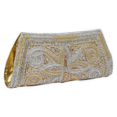 FHS Stylish Golden & Silver Clutch for Wedding Occasion, Party Occasion