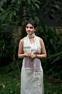 Off White and Purple Handloom Stole